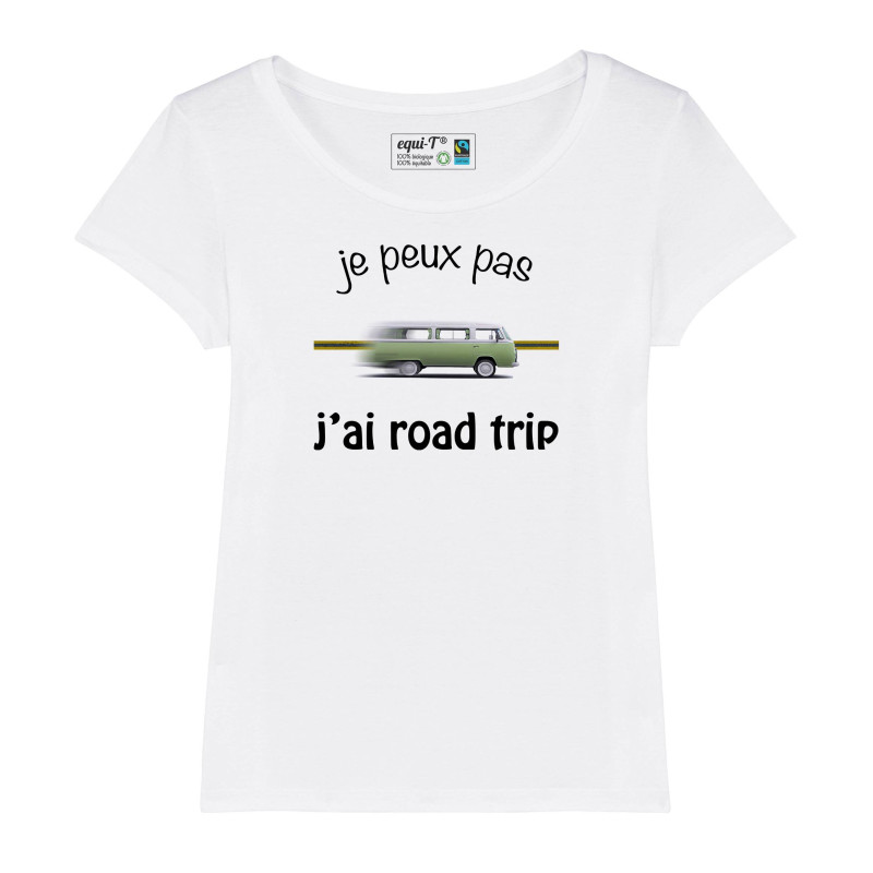 Tshirt femme je peux pas, j'ai road trip combi Volkswagen